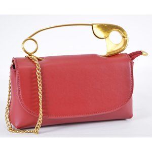Smooth Red Vegan PU Leather Safety Pin Crossbody Purse Bag
